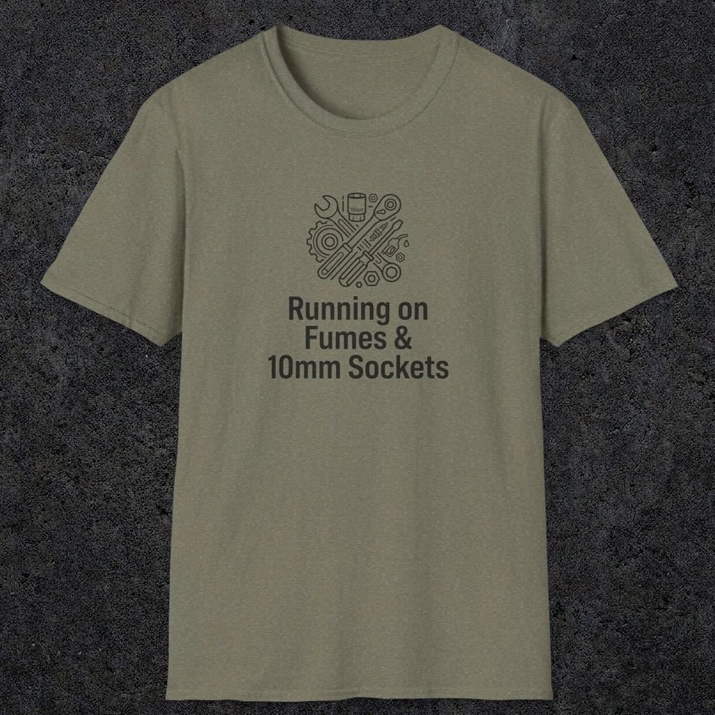 042 Running On Fumes & 10mm Sockets | Funny Dad T-Shirt | RustyDad
