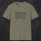 0013 Runs on coffee and habit | Funny Dad T-Shirt | RustyDad