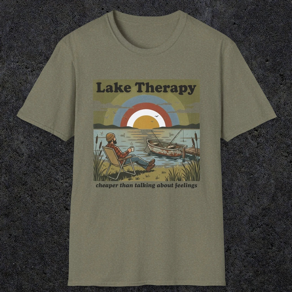 002 Lake therapy, cheaper than talking about feelings | Funny Dad T-Shirt | RustyDad