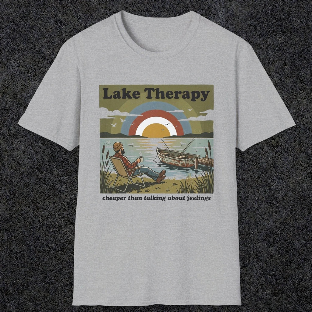 002 Lake therapy, cheaper than talking about feelings | Funny Dad T-Shirt | RustyDad