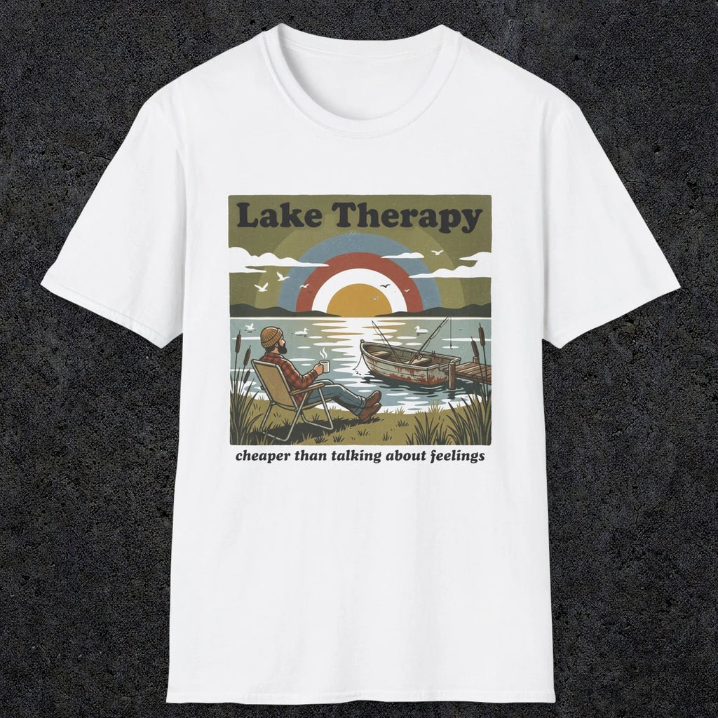 002 Lake therapy, cheaper than talking about feelings | Funny Dad T-Shirt | RustyDad